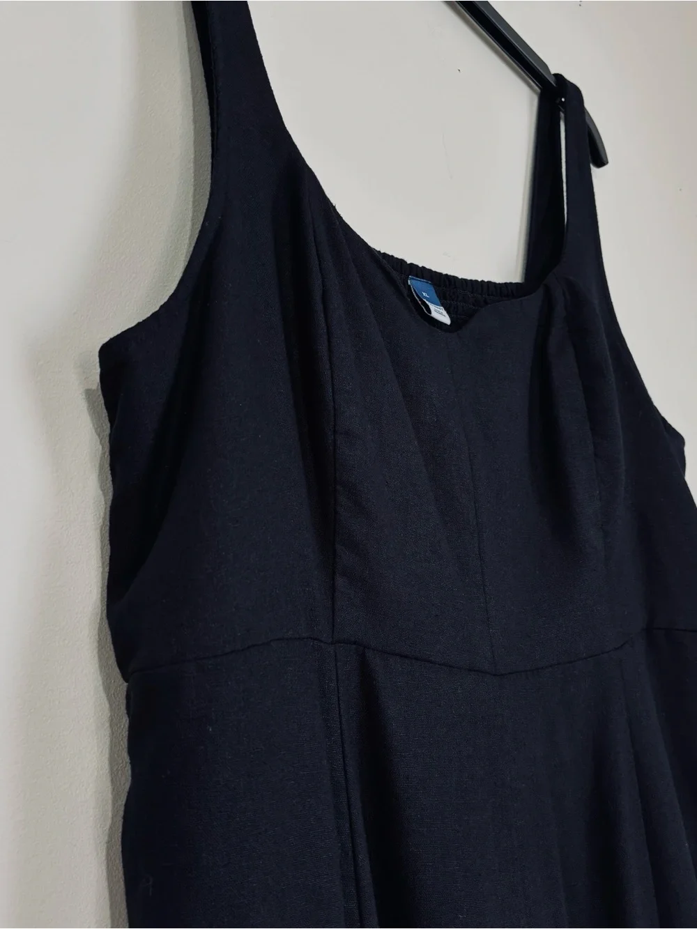 Old Navy Boho Fit Flare Sleeveless Black Linen Blend Smocked Back Midi Dress XL - Picture 7 of 16